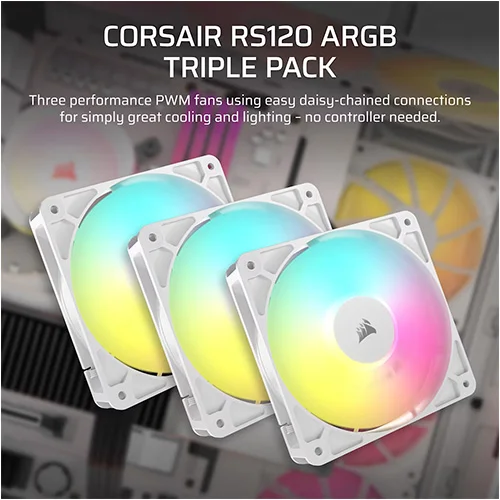 Corsair RS120 ARGB White 120mm PWM Cabinet Fan (Triple Pack)